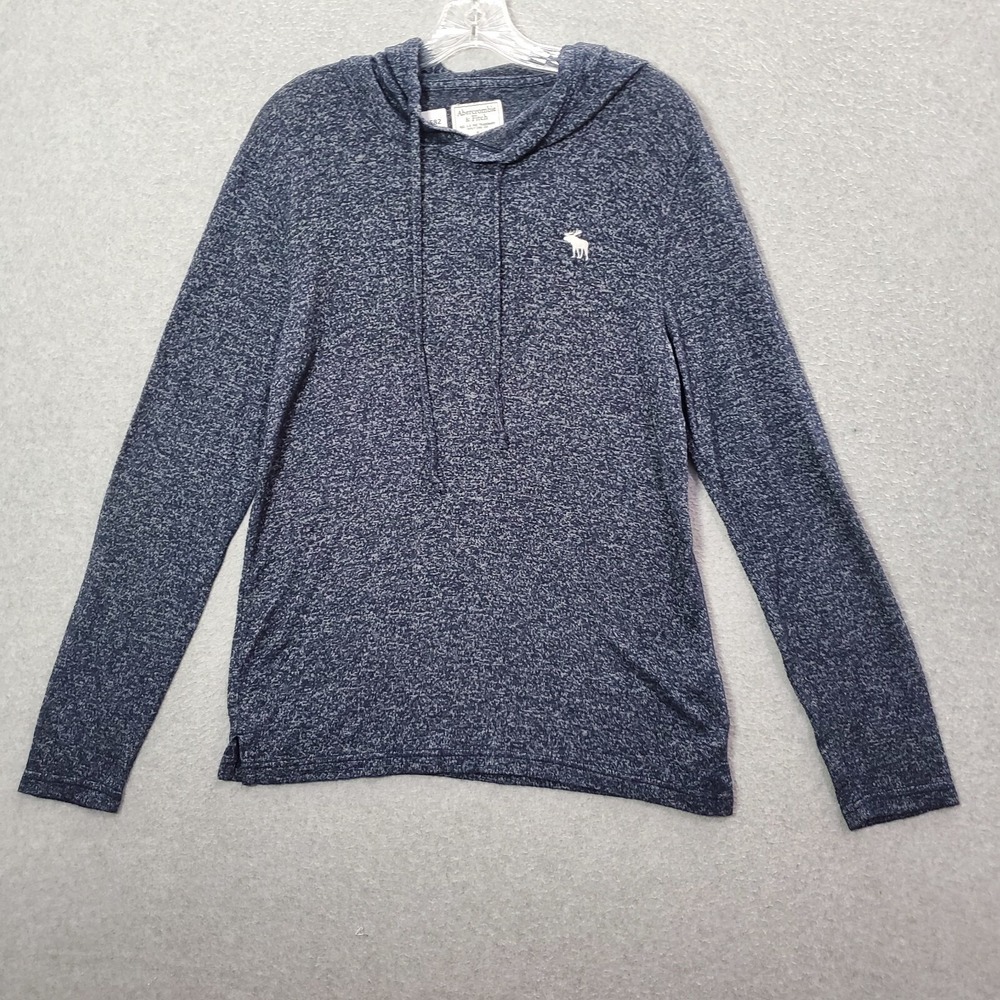 Abercrombie & Fitch Men Sweatshirt Small Blue Hoodie Logo Embroidered Pullover